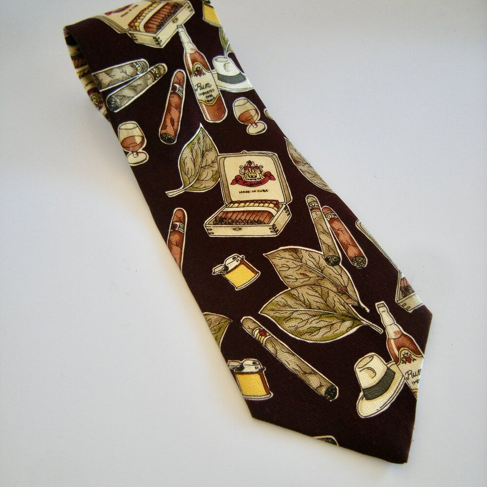 Cuban Cigar, Rum & Hats Tie - Novel-ties by Roffe Dark brown background
